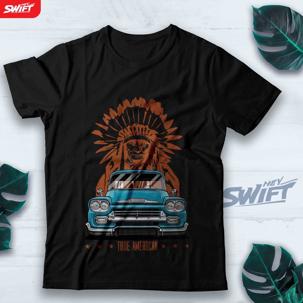KAOS True American. Chevy Apache Pickup Truck (aquamarine) TSHIRT JDM BAJU DISTRO