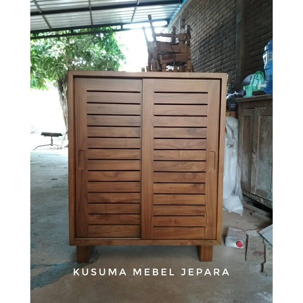 Meja Nakas Rak Konsul Sliding Minimalis Kayu Jati (Panjang 80cm)