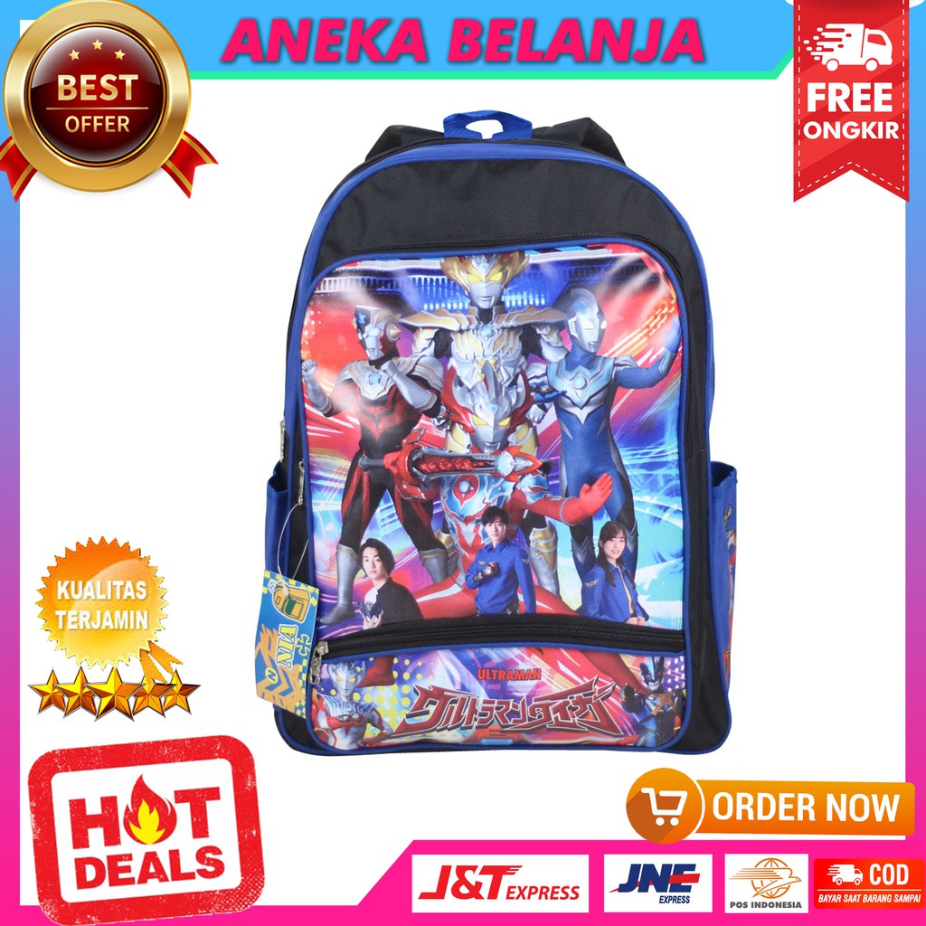 Ready Stock Tas Ransel Untuk Anak Cowok Berkualitas Terbaru Murah Keren Gambar Ultraman Biru Casual