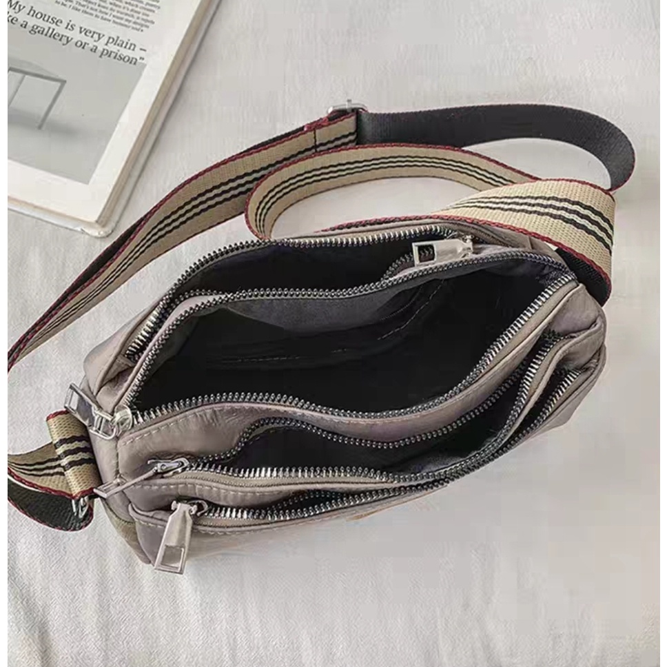 BJ15676 - BLACK/KHAKI - TAS SLEMPANG NYLON RINGAN JINJING HANDBAG TOTEBAG KEKINIAN FASHION WANITA IMPORT TERMURAH TERLARIS TERBARU BAGSTORE JAKARTA CR7537 ELJ5676 BQ3246