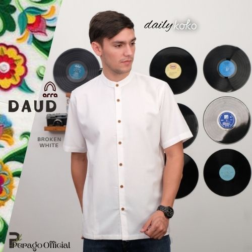 Baju Koko Pendek Putih Cardinal Polos Premium Fashion Muslim Arra Series Daud Broken White Terbaru I