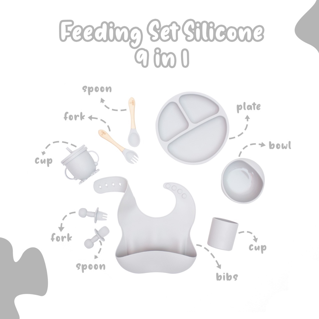 Tempat Makan Baby-Tempat Makan Baby Silicon-Tempat Makan Bayi Set 9in1 NIA Aman