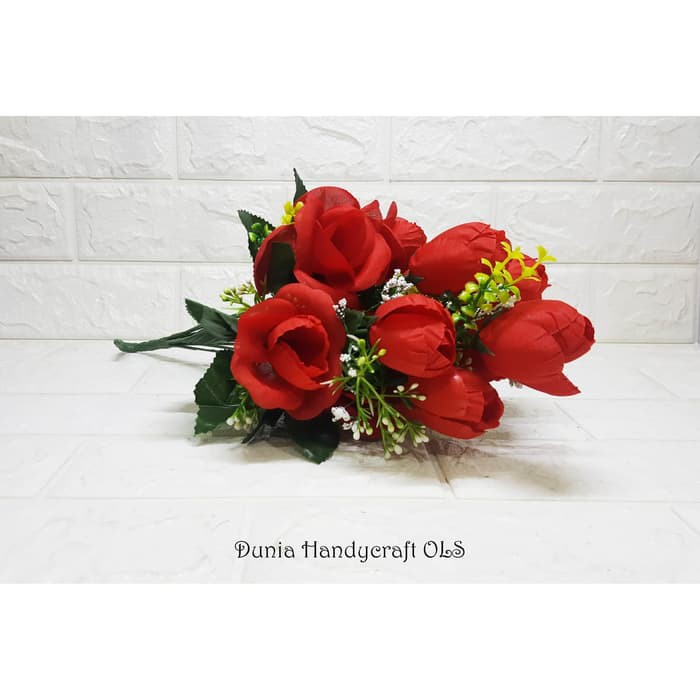 RED ROSE SET Bunga Imitasi Cantik Hiasan Dekorasi Murah Elegan