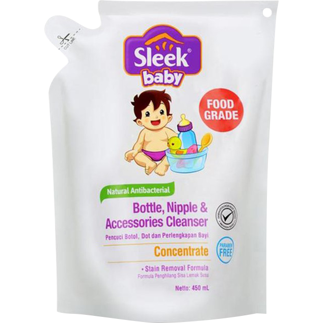 Sleek Baby Sabun Cuci Peralatan Bayi Bottle Nipple And Accessories Cleanser Refill Pouch 450ml