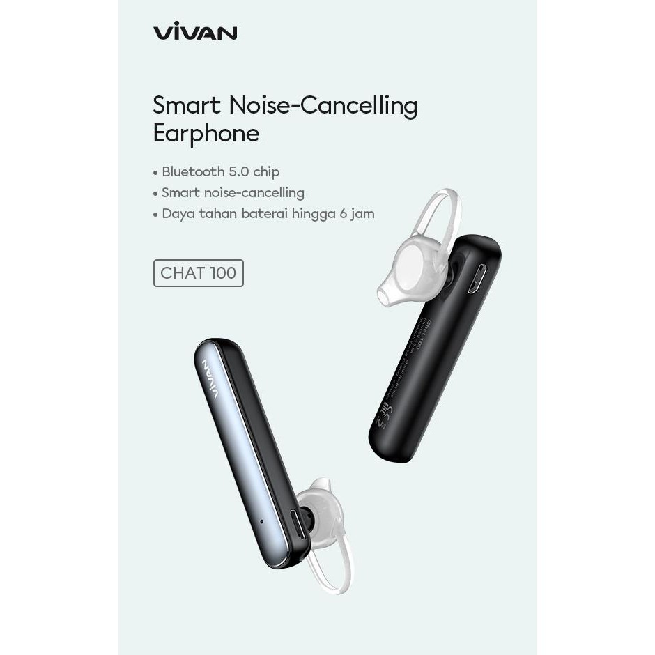 Headset Bluetooth Vivan Chat 100 Handsfree V5.0 Earphone HD Voice Stereo