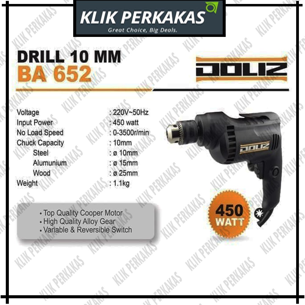 Mesin Bor Tangan 10mm Doliz BA652 - Mesin Bor Listrik 10 mm BA 652