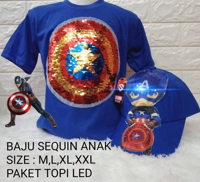 Kaos led motif superhero free topi led bisa menyala