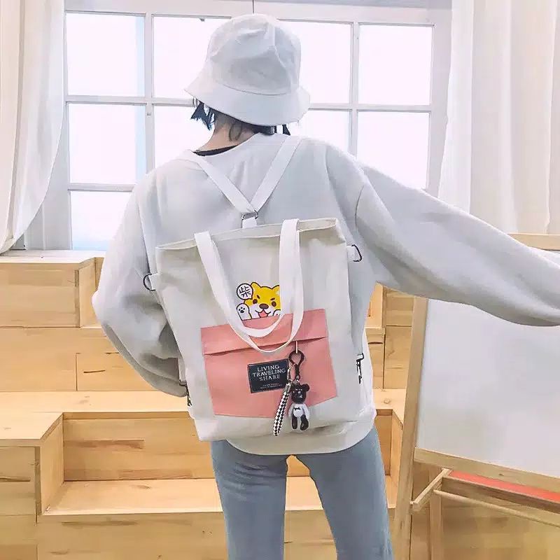 Tas Wanita Kartun Cetak Kain Kanvas Tote
