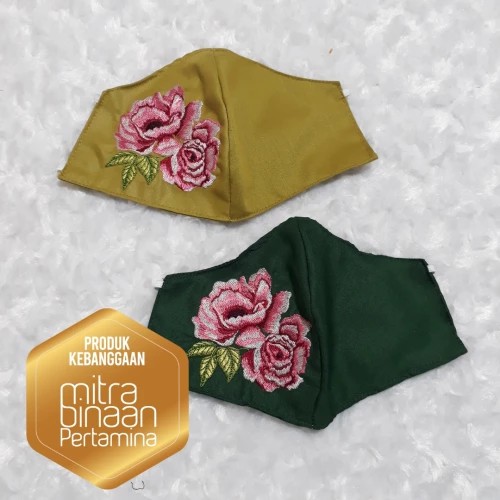 Masker bordir 2ply bunga peoni