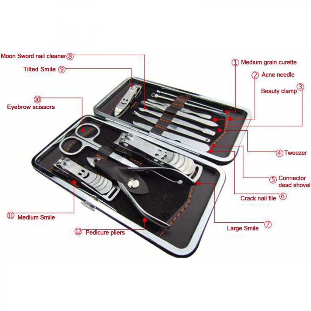 Nail Art Set Manicure Pedicure 12 PCS Stainless Steel Murah Manicure Pedicure Lengkap Multifungsi