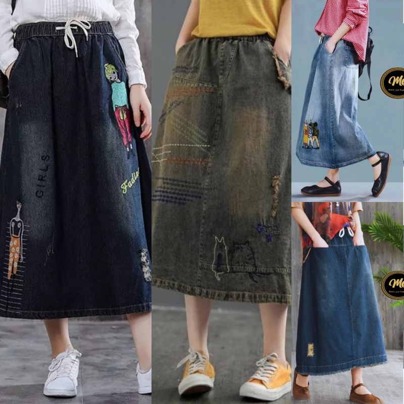 Rok Jeans Panjang - By Munic Que Fashion | Rok Panjang Wanita | Rok | Fashion Muslim | Bawahan