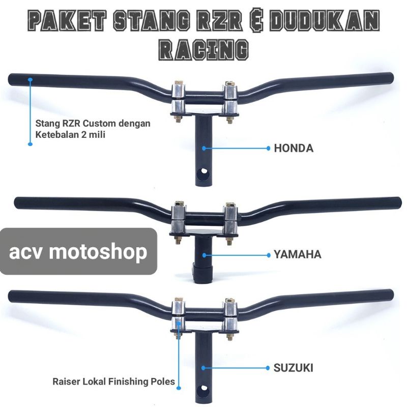 PAKET STANG STIR RZR PLUS DUDUKAN STANG RACING ROAD RACE UNIVERSAL MOTOR HONDA YAMAHA SUZUKI SATUSET STANG+TRONDOL