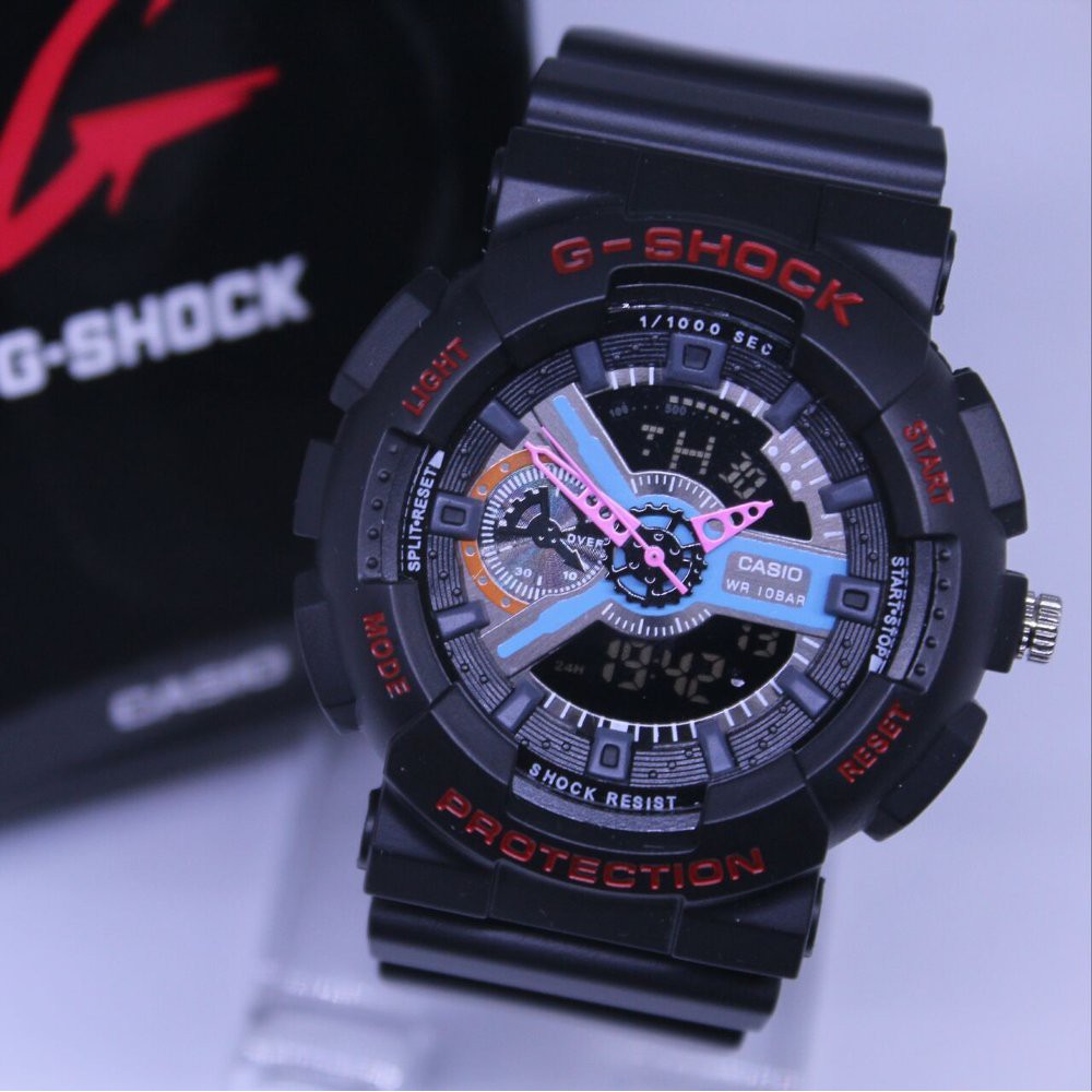 JAM TANGAN G SHOCK GA 110 BLACK LIST RED COVER BLUE PINK