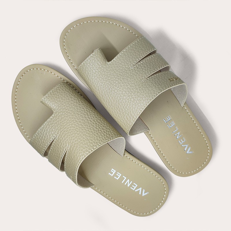 Sandal Wanita Jepit Jempol Papirut Motif Kulit Jeruk Sol Karet Anti Licin Avenlee Iris-KREM