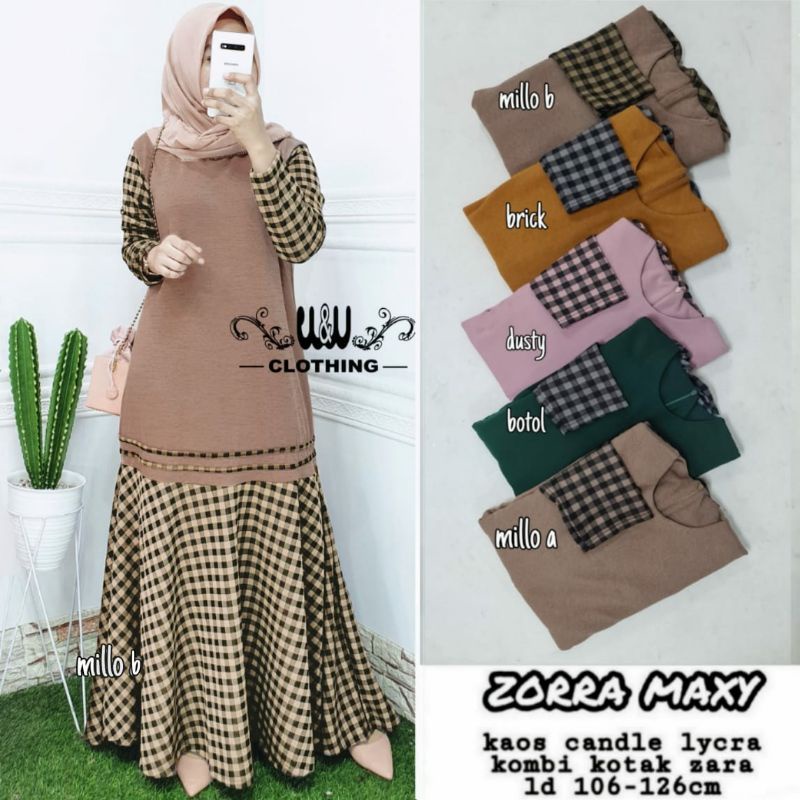 ZORRA MAXI, DRESS CANTIK DAN ANGGUN ORIGINAL W&W, KAOS LYCRA MIX ZARA, TEBAL JATUH ADEM DAN NYAMAN