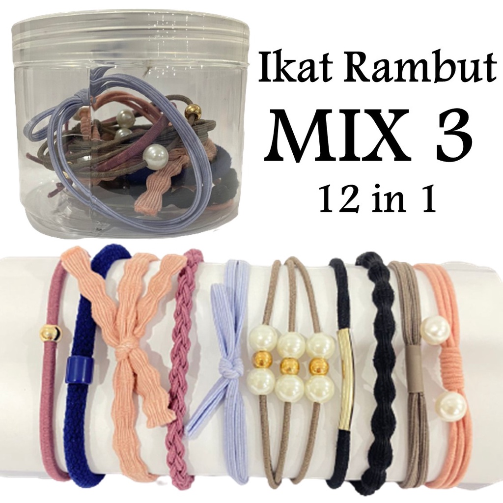 HC Ikat Rambut Simple Bahan Karet Gaya Korea untuk Wanita kemasan tabung isi 12pcs Impor-MIX 3
