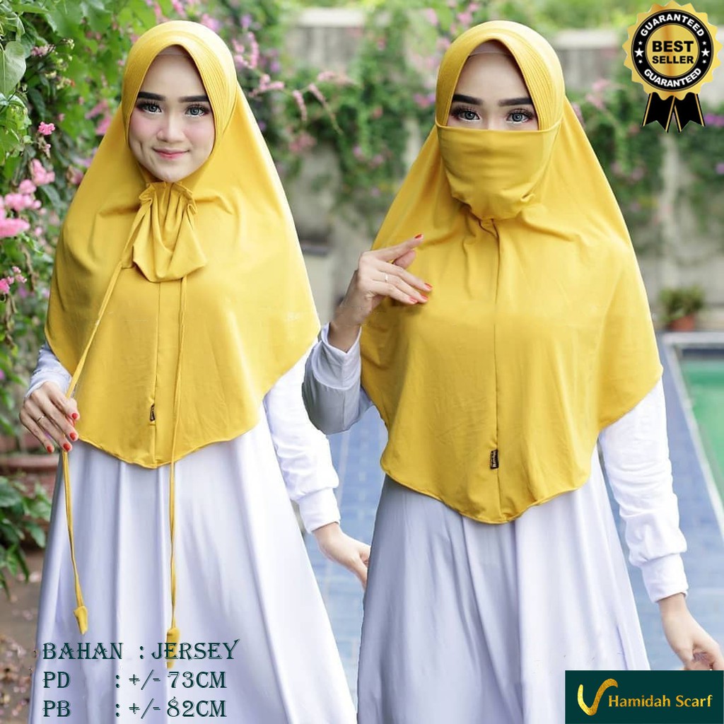 JILBAB MASKER TERBARU TERLARIS  TERMURAH HAMIDAH 2 in 1 POPPY (L)