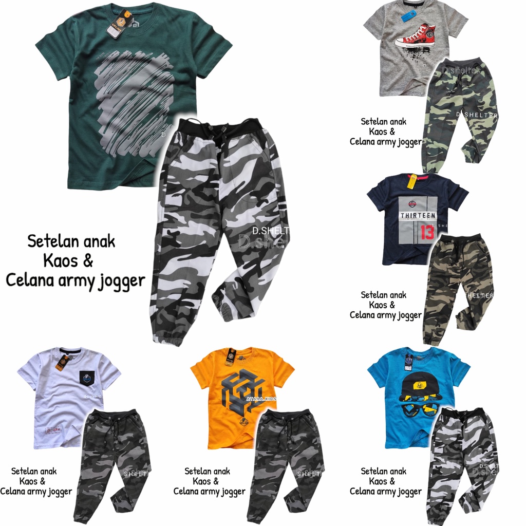 SETELAN KAOS ANAK &amp; CELANA JOGGER ARMY