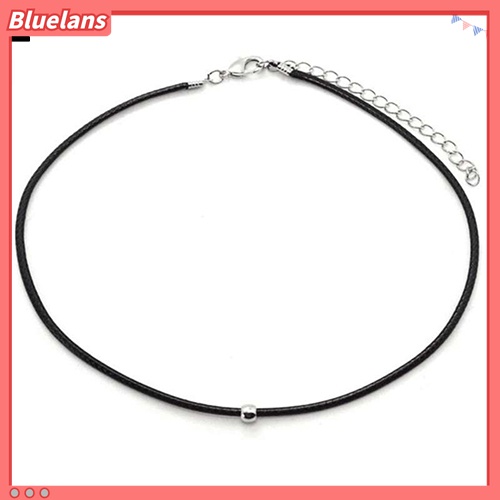 Kalung Choker Bahan Kulit Imitasi Aksen Manik-Manik Bulat Untuk Wanita