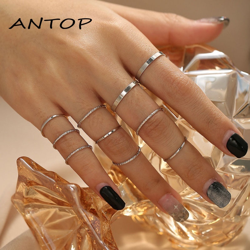 10 Pcs/set Korea In Paduan Minimalis Cincin Wanita Fashion Perhiasan Hadiah ANTOP