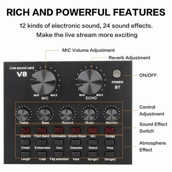 Sound card V8 Mixer Bluetooth SoundCard V8 Audio Soundcard
