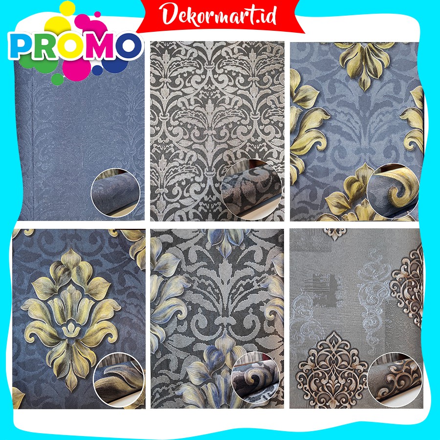 Wallpaper Vinyl Import Premium | Wallpaper Dinding Kamar Motif Klasik Bunga 3d Timbul Bertekstur