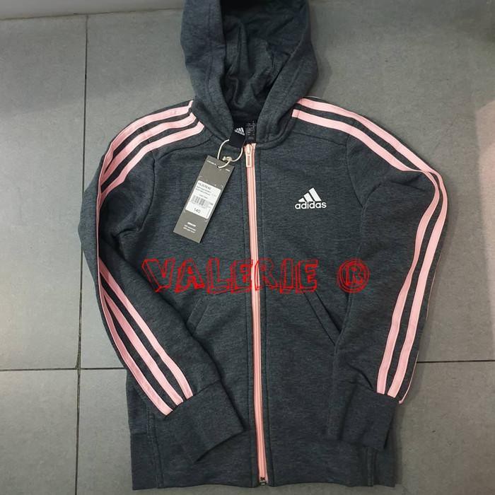 Adidas original young 3s hoodie jacket grey pink for kids n teenager Hoodie Anak Perempuan