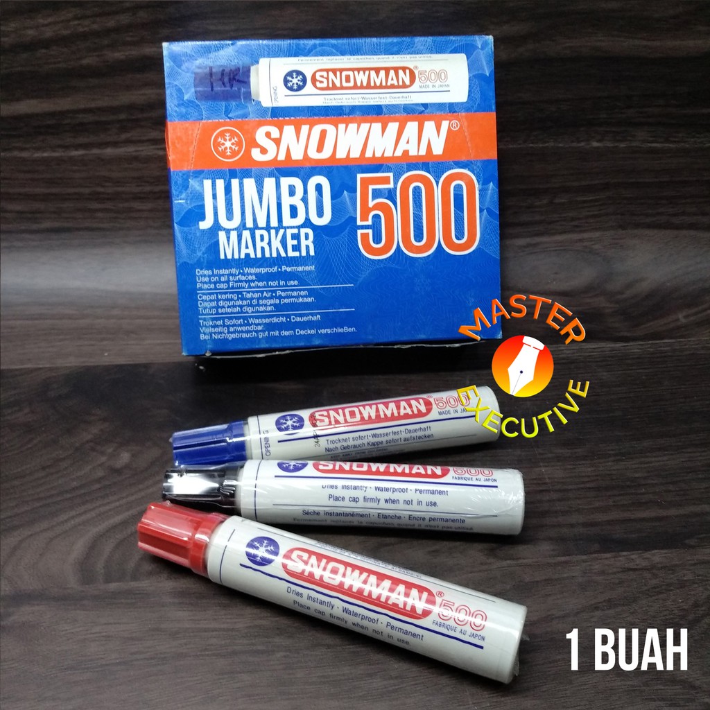 [Buah] Snowman JAPAN Black Spidol Jumbo Marker 500 Permanent - Hitam / Biru / Merah