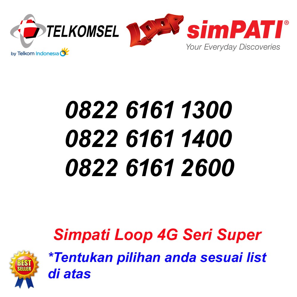 Telkomsel Simpati Loop 4G Lte Seri 6161 Kartu Perdana Nomor Cantik