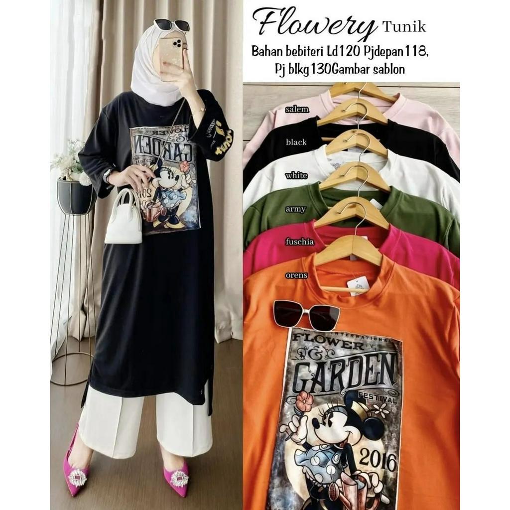 LONG TUNIK JUMBO FLOWEY LONG TUNIK MC BAHAN BEBYTERRY LD 100 - 120 CM PANJANG BAJU DEPAN 118 CM PANJANG BAJU BELAKANG 130 CM LONG TUNIK TERBARU 2023 KEKINIAN KAOS OVERSIZE LENGAN PANJANG WANITA MIDI DRESS KAOS APLIKASI SABLON