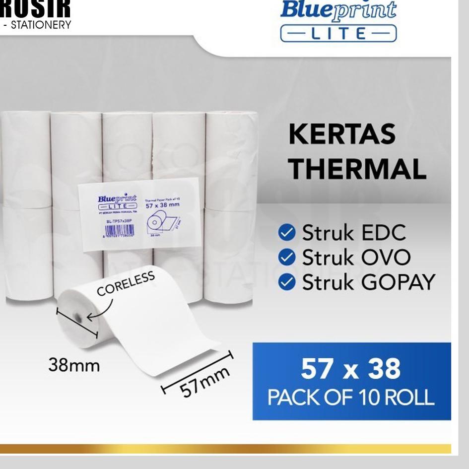 

Best - 57X38 1 PACK KERTAS KASIR STRUK KERTAS THERMAL TERMAL EDC BRI PPOB BP LITE 57MM CORELESS ≈ 58x40 .,