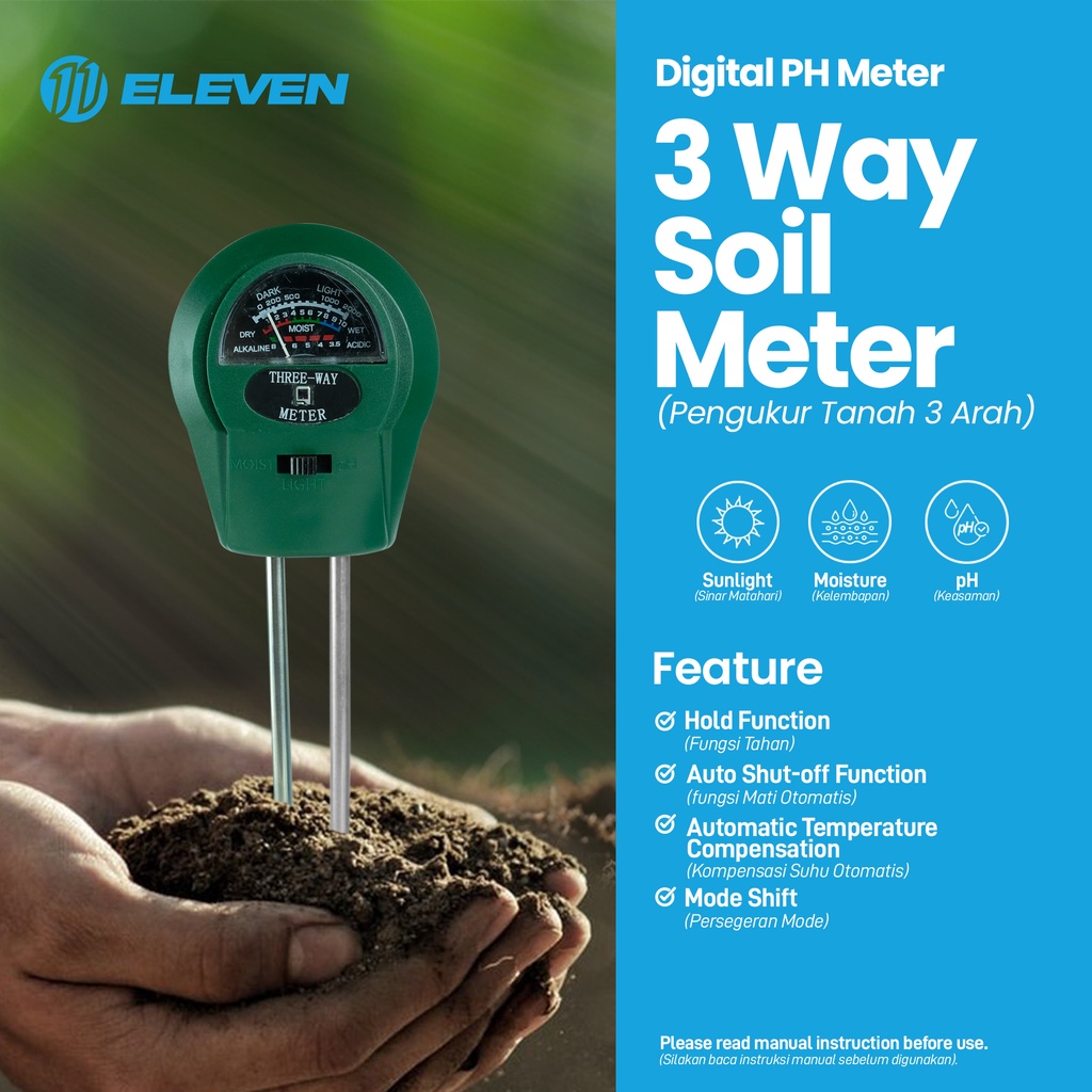 3 Way Soil Meter Moist Light Ph Moisture Analyzer Alat Ukur Tanah