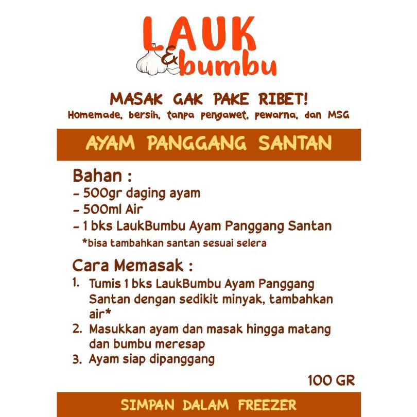 

Lauk Bumbu Ayam Panggang 100gr Bumbu frozen siap pakai masak