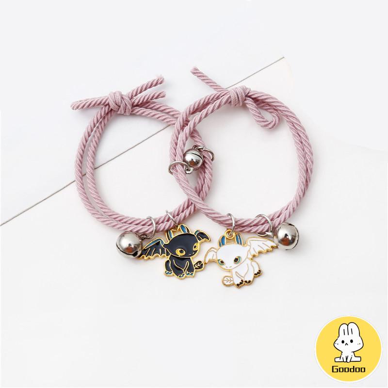 2 Pcs Fashion Magnet Gelang Hitam Dan Putih Toothless Beberapa Gelang Wanita Pria Pasangan Hadiah Perhiasan Aksesoris -Doo