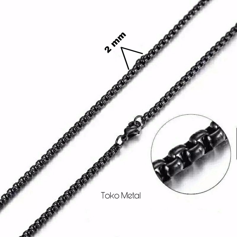 Kalung Titanium Pria Dan Wanita Model Rolo Hitam 2 mm,50 cm[ Toko Metal ]