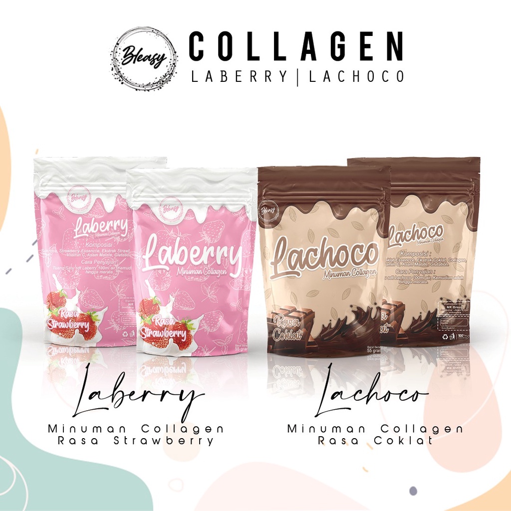 [FREE GIFT] BLEASY Beauty Drink Collagen Laberry / Lachoco 55gr | Minuman Collagen Strawberry Chocolate