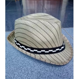 Topi Koboy Fedora Jazz Vintage Motif Salur Murah Topi Koboy Masa Kini