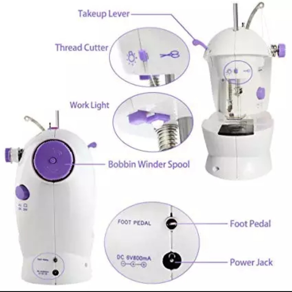 Mesin Jahit Mini Portable SM-202 Ada Lampu Lengkap dengan Pedal Adaptor Meja Papan Tatakan