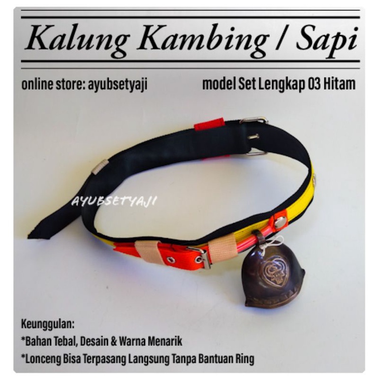 Kalung Kambing aksesoris Kalung Sapi Set lengkap 03 Bel Bandul Lonceng HITAM Kuningan antik Tali Kam