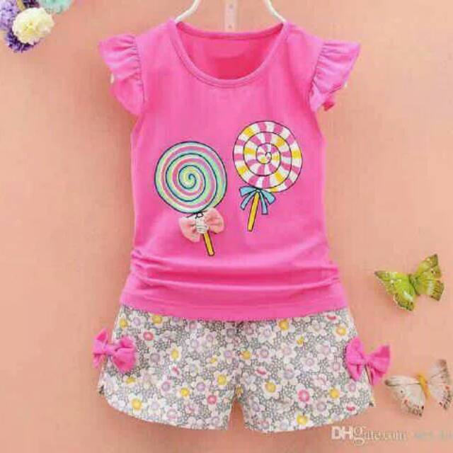 Baju Setelan Lolipop Anak Perempuan 3 4 5 Thn