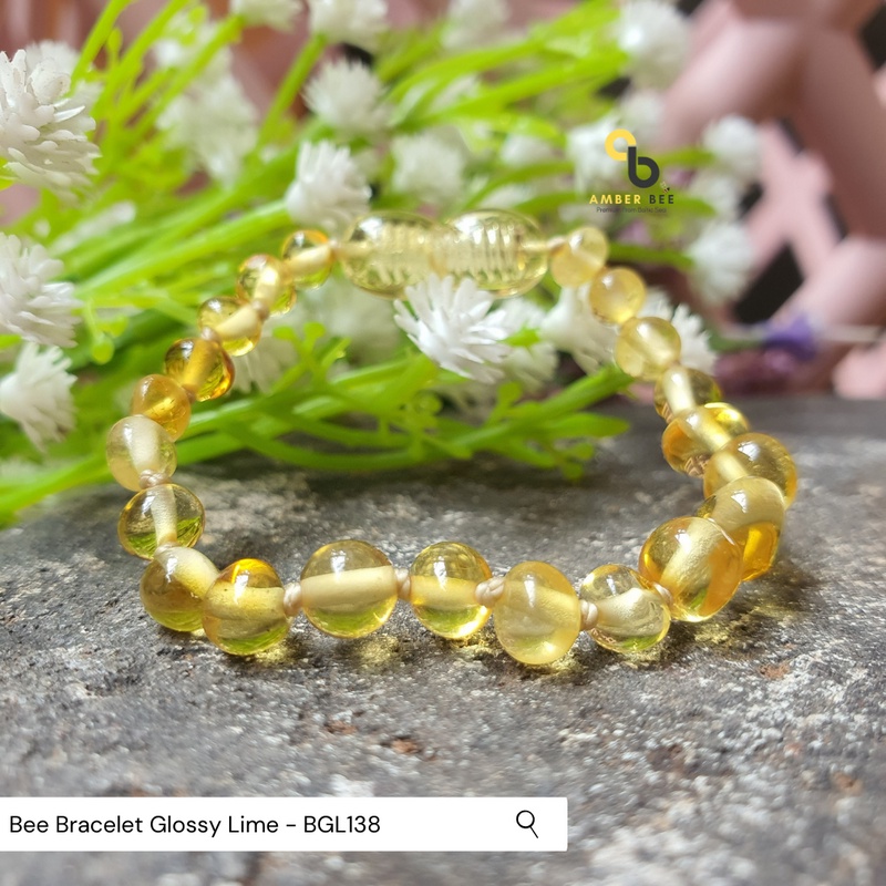 Gelang Amber New Born &amp; Anak ORI Baltic Lithuania Glossy Lime BGL138 By Amber Bee