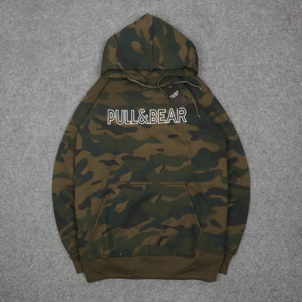 Sweater Hoodie Camo Pull &amp; Bear Full Tag &amp; Label Sweater PULL &amp; BEAR CAMO HIJAU EMBROID EMBROIDERY