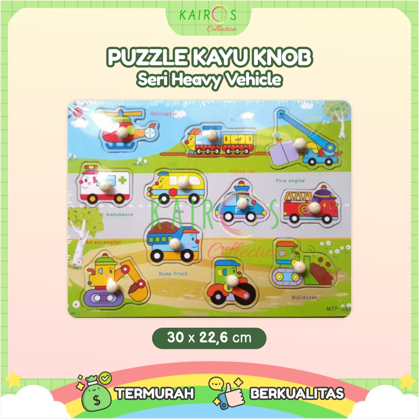 Puzzle Anak Kayu Knob Transportasi / Heavy Vehicle