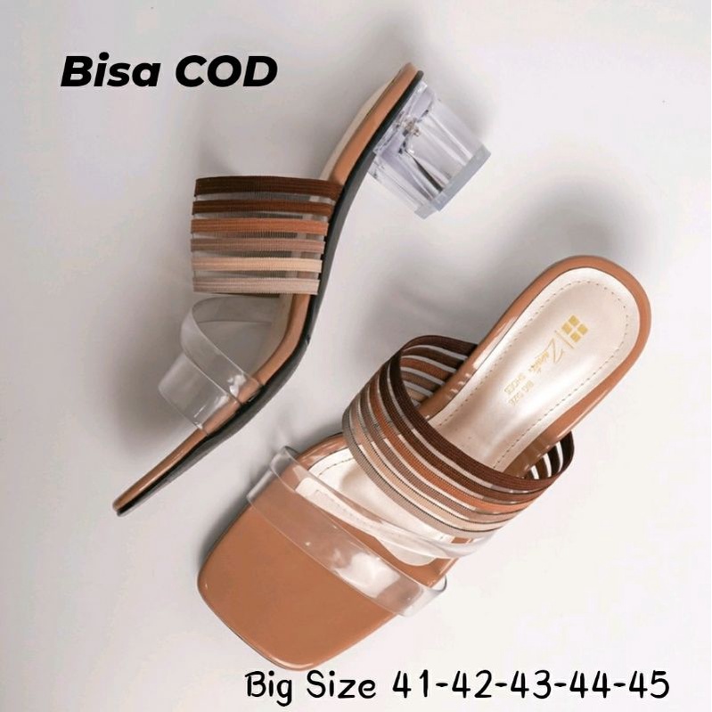 COD / Higheels Wanita BIG Size 41-45 Slop Nirina-X Ukuran JUMBO / Slop Kaca Mewah Size Besar Coklat Hitam, 44