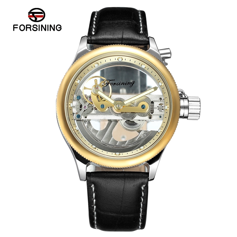 

Jam Tangan Pria Forsining Men'S Mechanical Watch Transparent Dial Leather Casual Sports Watch
