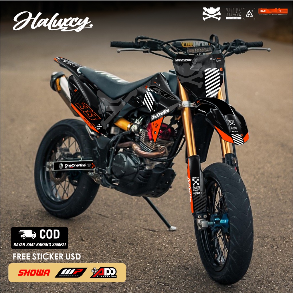 Neo DECAL CRF 150 L SUPERMOTO FULL BODY HITAM SUPER GLOSSY DOFF DESAIN ONEONENINE / KSR KLX DTRACKER