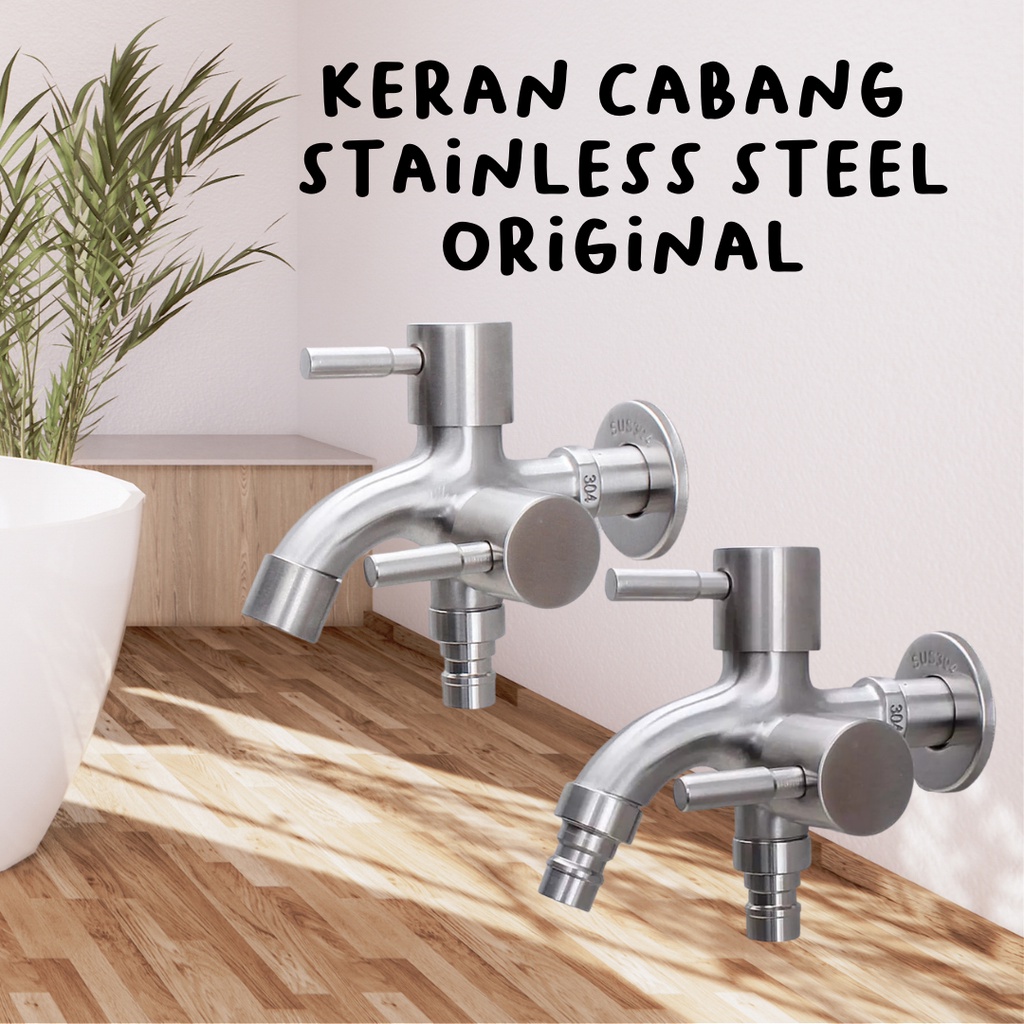 Kran Cabang stainless sus 304 / kran shower dingin / kran mesin cuci double