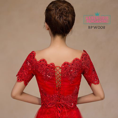 [READY STOCK] AKSESORIS PENGANTIN BOLERO LACE CARDIGAN PESTA RENDA MERAH BPW002