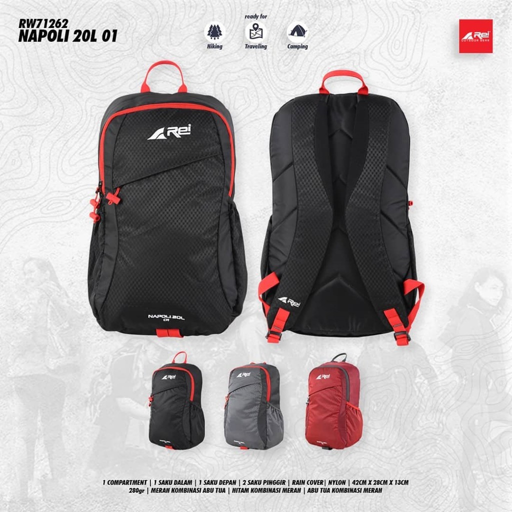 [COD] RANSEL PRIA WANITA REI NAPOLI 01 20L FREE RAIN COVER