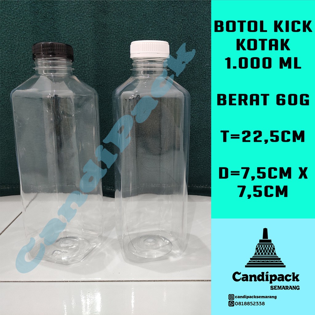 Botol Kick Square (Kotak) 1000 mL / Botol Plastik Kotak 1000 mL 60gr